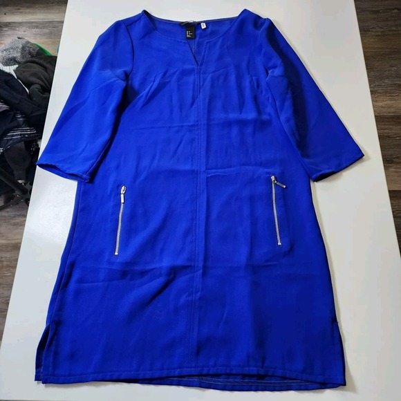 H&M Royal Blue Dress Womens 8‎ Silver Zipper Pockets Classic 3/4 Sleeve Y2K 90s - Picture 10 of 16